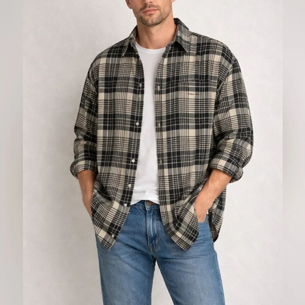 Polo Ralph Lauren Marlowe Plaid Flannel Shirt Black Cream XL
